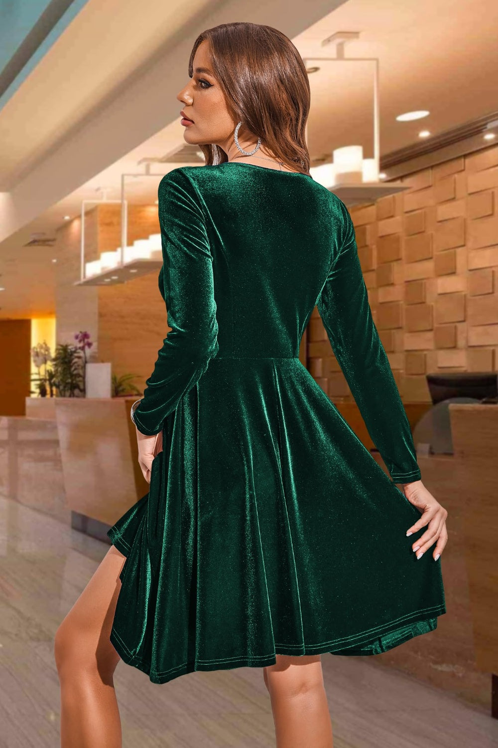 Round Neck Long Sleeve Knee Length Dress